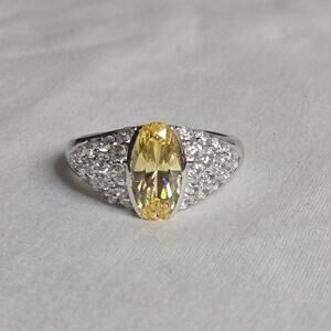 Vintage Sterling Silver Yellow Sapphire Cubic Zirconia Diamonique Ring